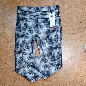 FILA Women's Forza Dance Black & White Tie-Dye Leggings UPF50+ Size M NWT